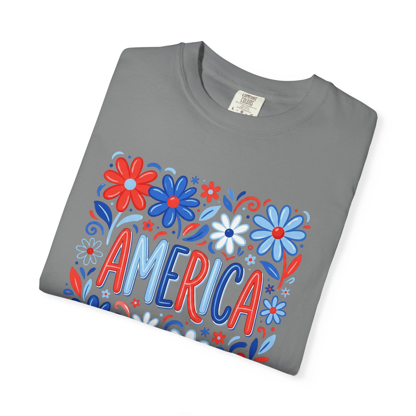 COMFORT COLORS - America Floral T-Shirt — Red, White & Blue Patriotic Tee