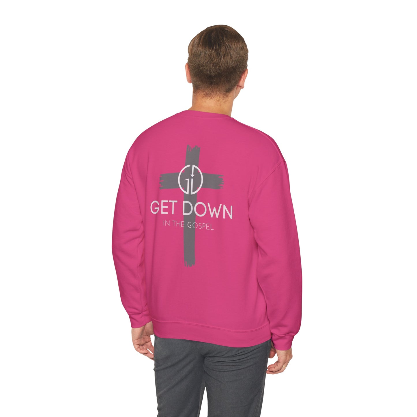 GET DOWN IN THE GOSPEL GRAY CROSS WHITE FONT