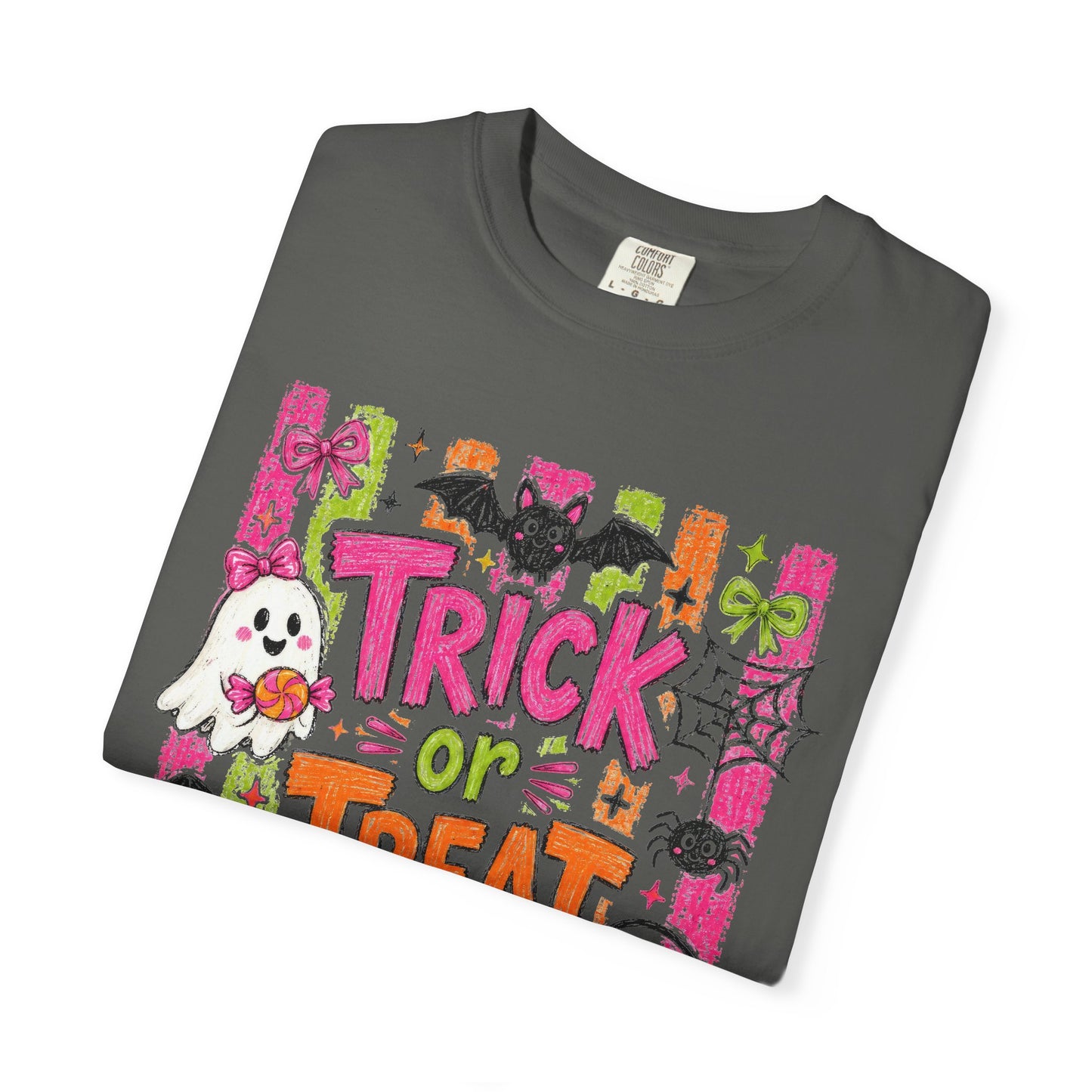 COMFORT COLORS - Trick or Treat Halloween Tee — Cute Ghost, Pumpkin & Candy Graphic T-Shirt