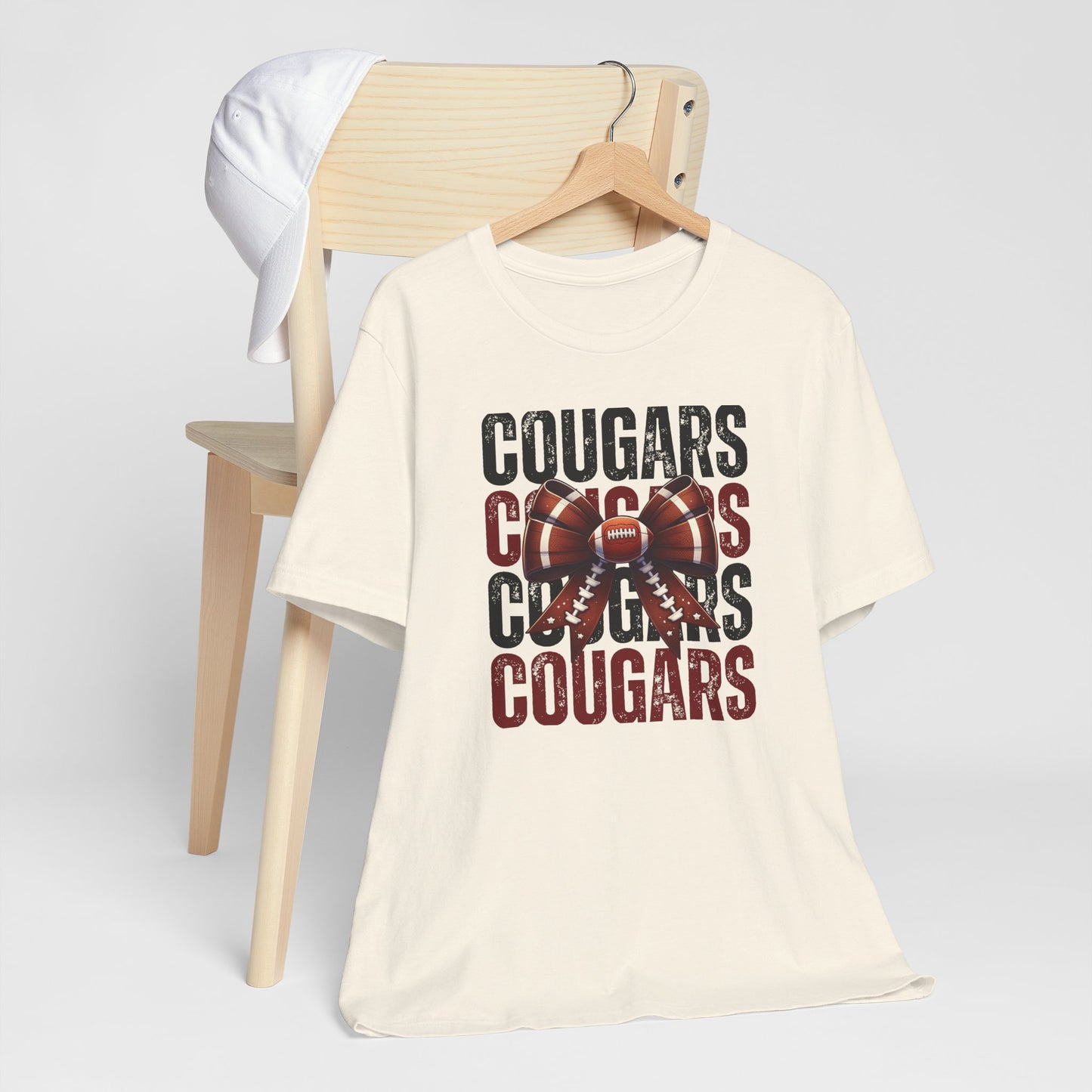 BELLA CANVAS - Cougars Football Tee – Vintage Stacked Design with Football Bow