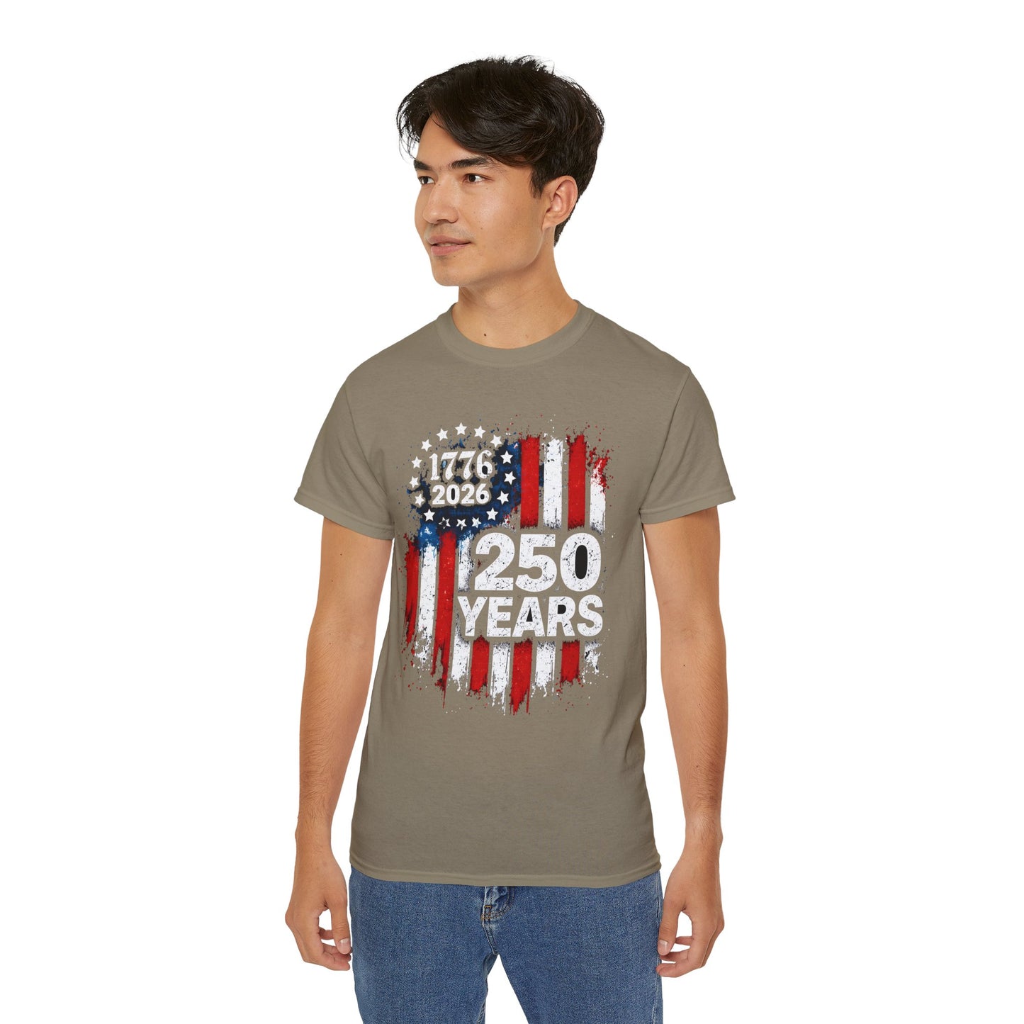 GILDAN - 250 Years American Flag T-Shirt — 1776–2026 Patriotic Independence Day Tee