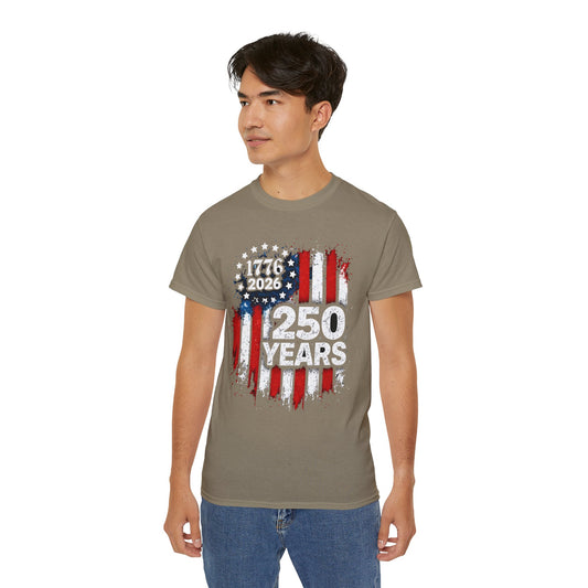 GILDAN - 250 Years American Flag T-Shirt — 1776–2026 Patriotic Independence Day Tee