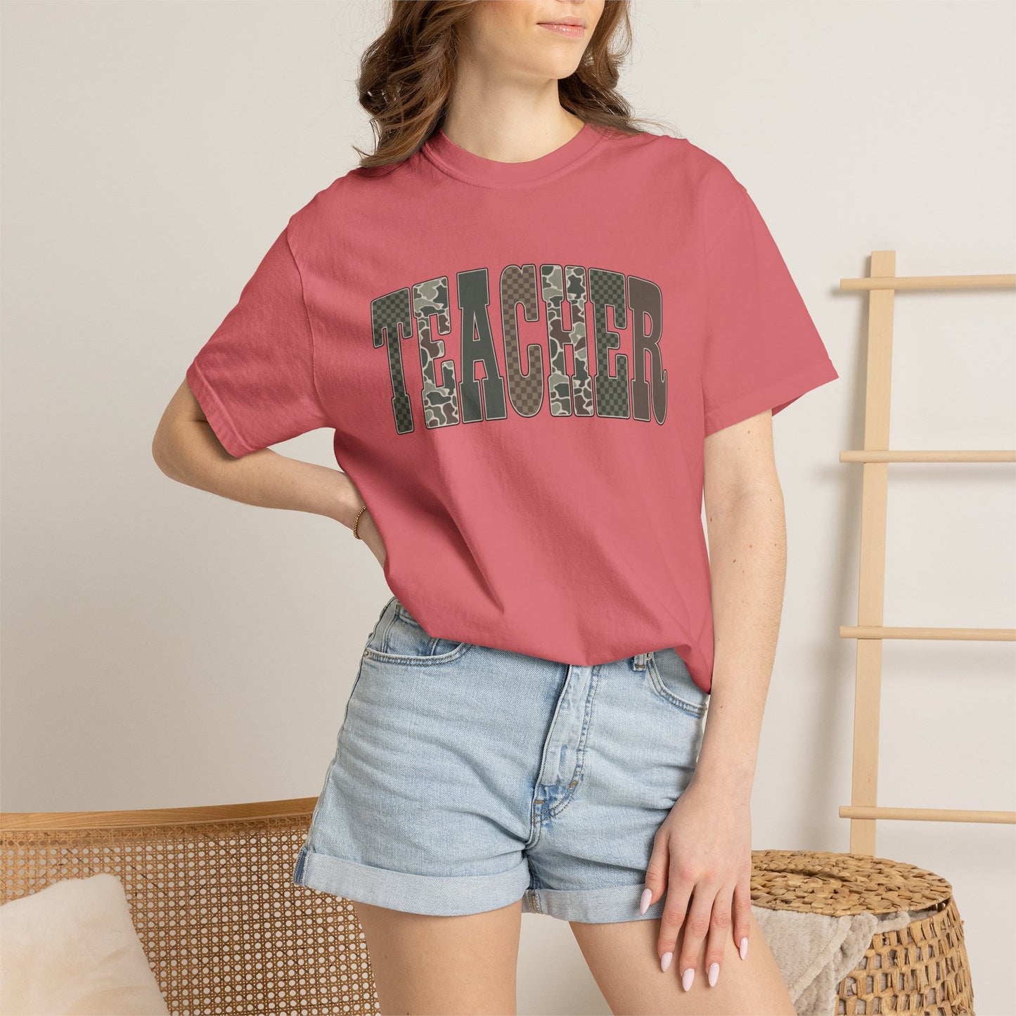 COMFORT COLORS - Teacher Graphic T-Shirt — Floral Pattern "TEACHER" Tee