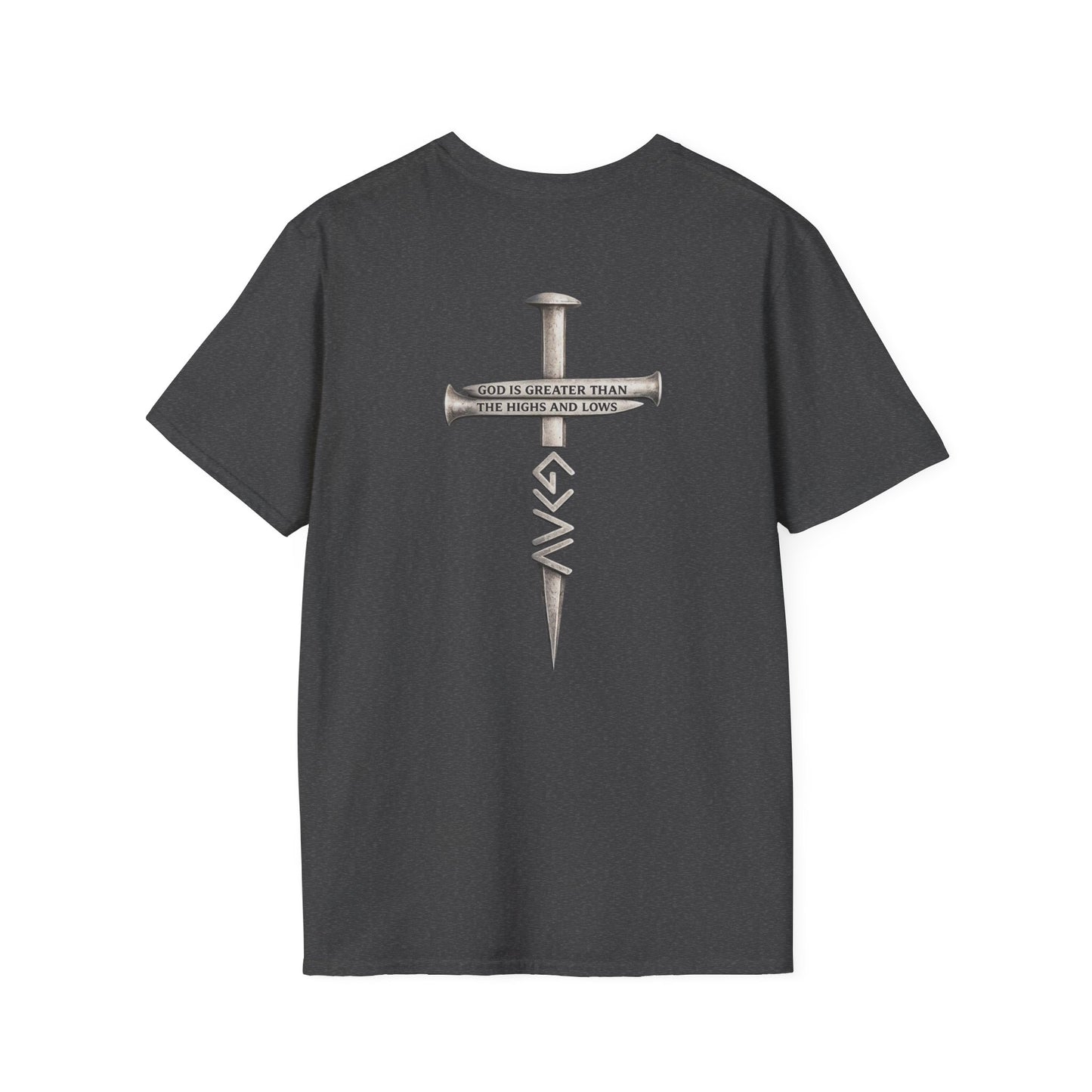 T-Shirt — 'Get Down' Cross & Nail Graphic