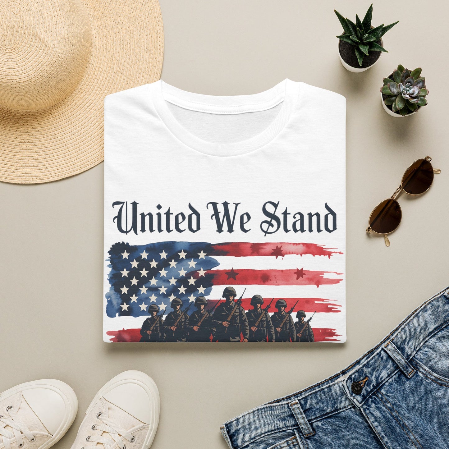 GILDAN - United We Stand T-Shirt — Patriotic American Flag Military Tribute Tee