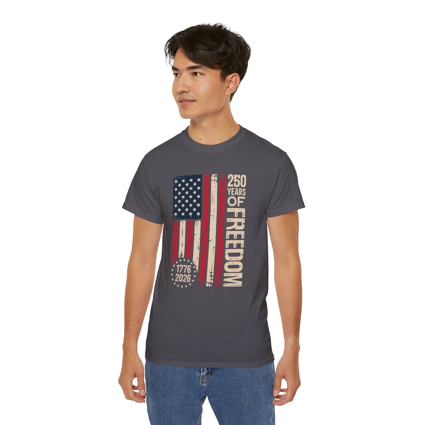 250 Years of Freedom American Flag T‑Shirt — 1776‑2026 Patriotic Independence Day Tee