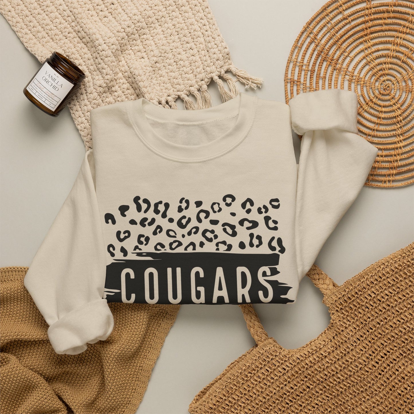 GILDAN -Cougars Vibes Leopard Graphic Sweatshirt