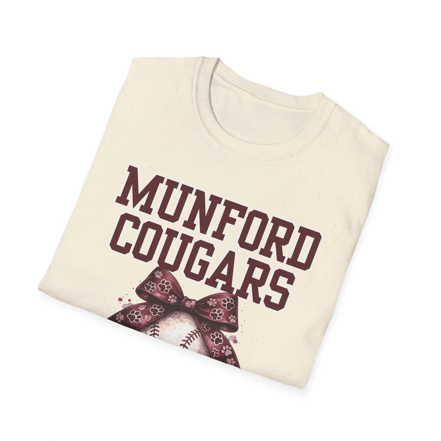 Munford Cougars Softball Tee — Baseball with Bow Team Shirt