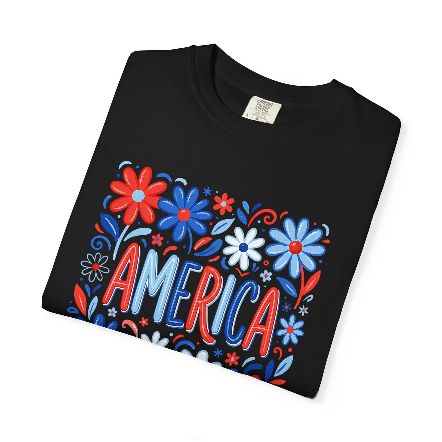 COMFORT COLORS - America Floral T-Shirt — Red, White & Blue Patriotic Tee