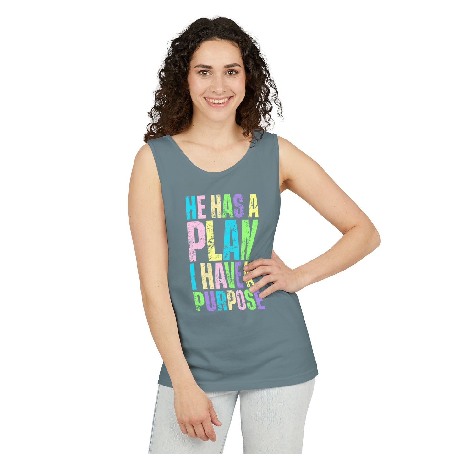 COMFORT COLORS - Inspirational Tank Top — "He Has a Plan, I Have a Purpose" Motivational Graphic Tank