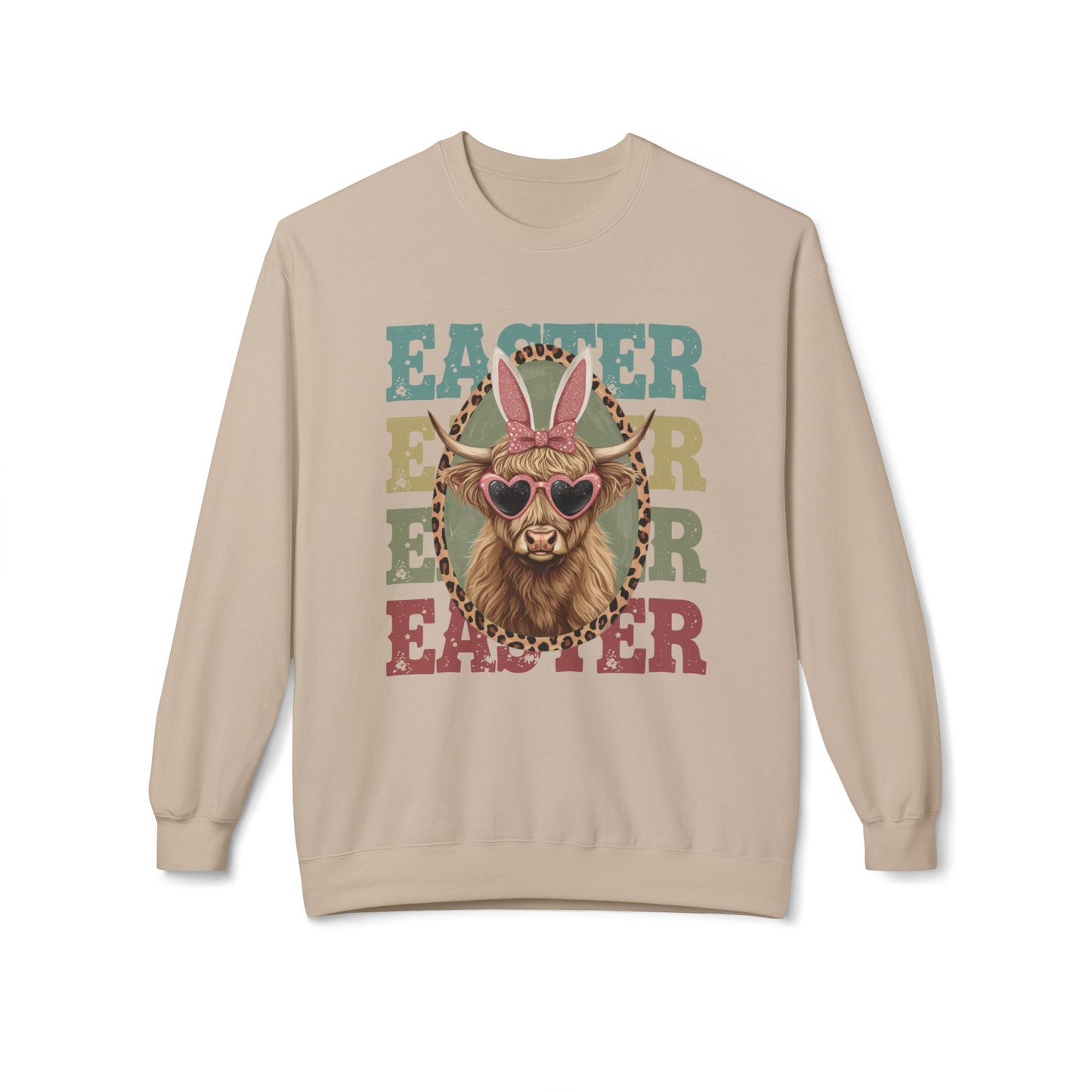 Easter Cow Crewneck Sweatshirt — Retro Bunny Ears & Sunglasses