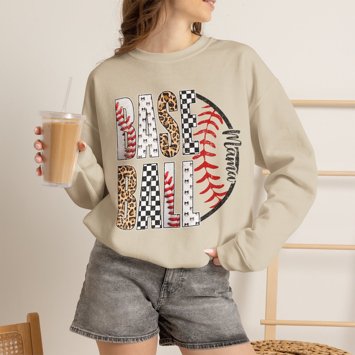GILDAN - Baseball Leopard Print Crewneck Sweatshirt