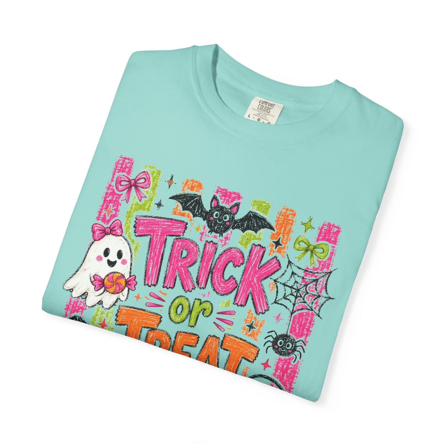 COMFORT COLORS - Trick or Treat Halloween Tee — Cute Ghost, Pumpkin & Candy Graphic T-Shirt