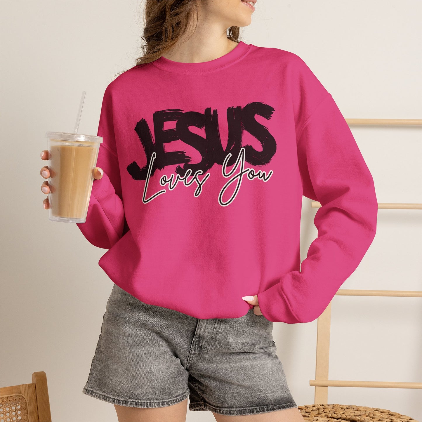 GILDAN - JESUS LOVES YOU NEUTRAL ADULT SWEATSHIRT