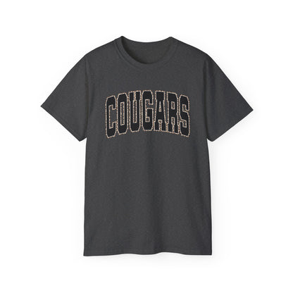 Cougars Arch Logo Tee Leopard Print Outline— Vintage Collegiate Graphic T-Shirt