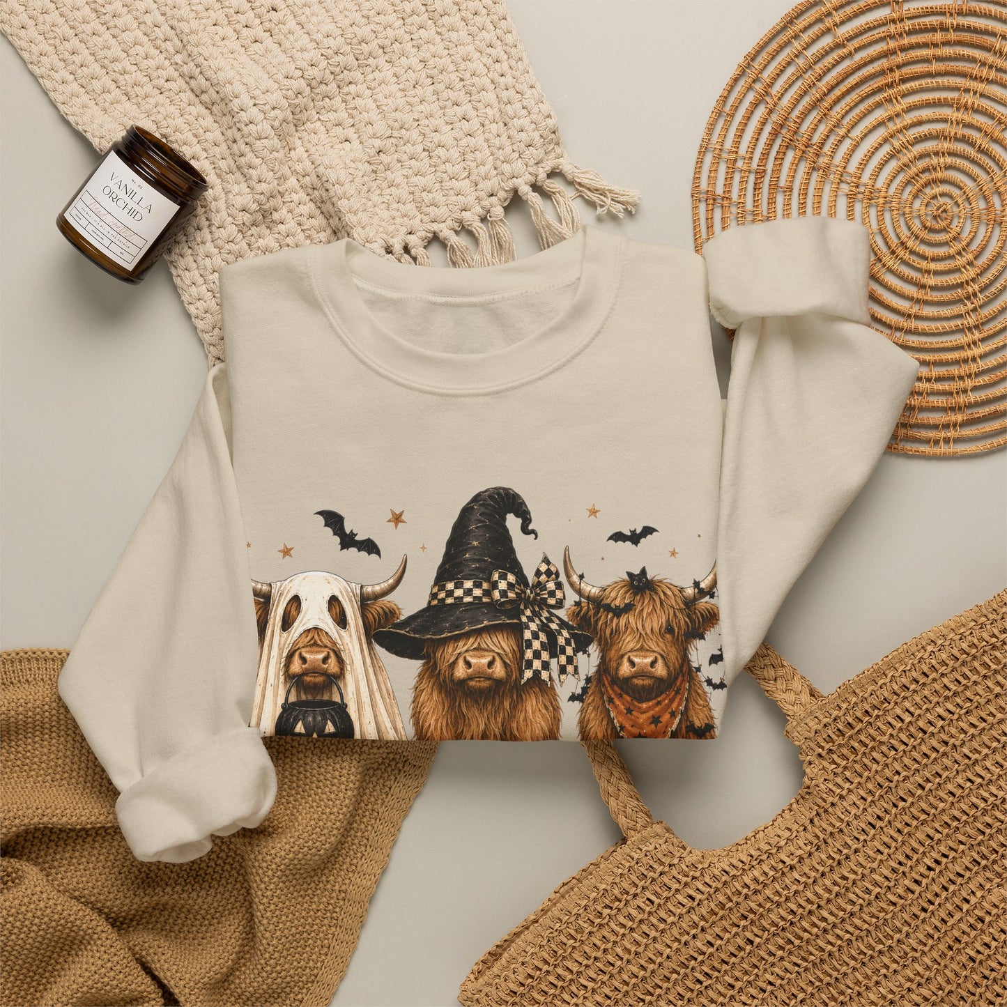GILDAN -Halloween Dogs Crewneck Sweatshirt — Cute Witch, Ghost & Pumpkin Puppy Design