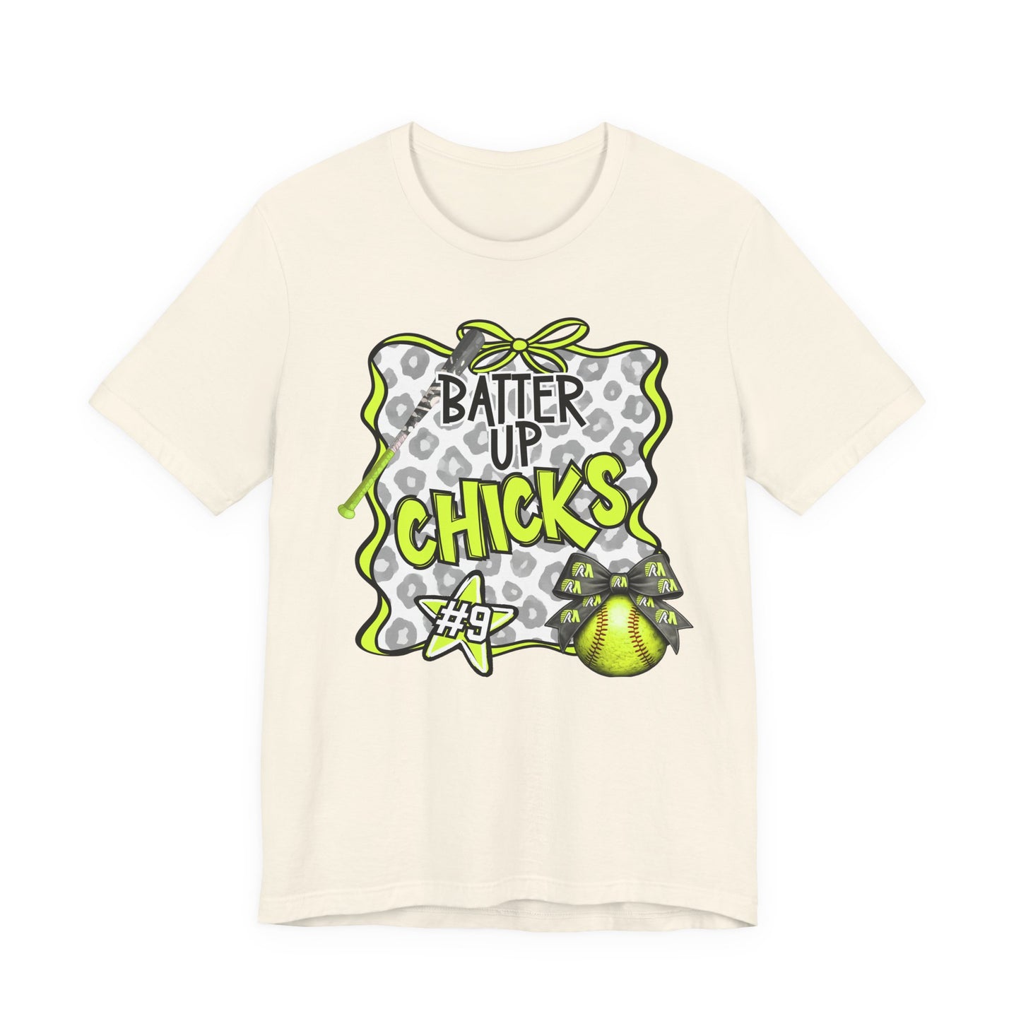 ***NEED TO PERSONALIZE THIS ? DO NOT ORDER THIS SHIRT - CONTACT ME @REFININGFAITHCOMPANY@GMAIL.COM TO PERSONALIZE THIS ***  - Batter Up Chicks Softball T-Shirt — "Batter Up Chicks #9" Neon Green Team...