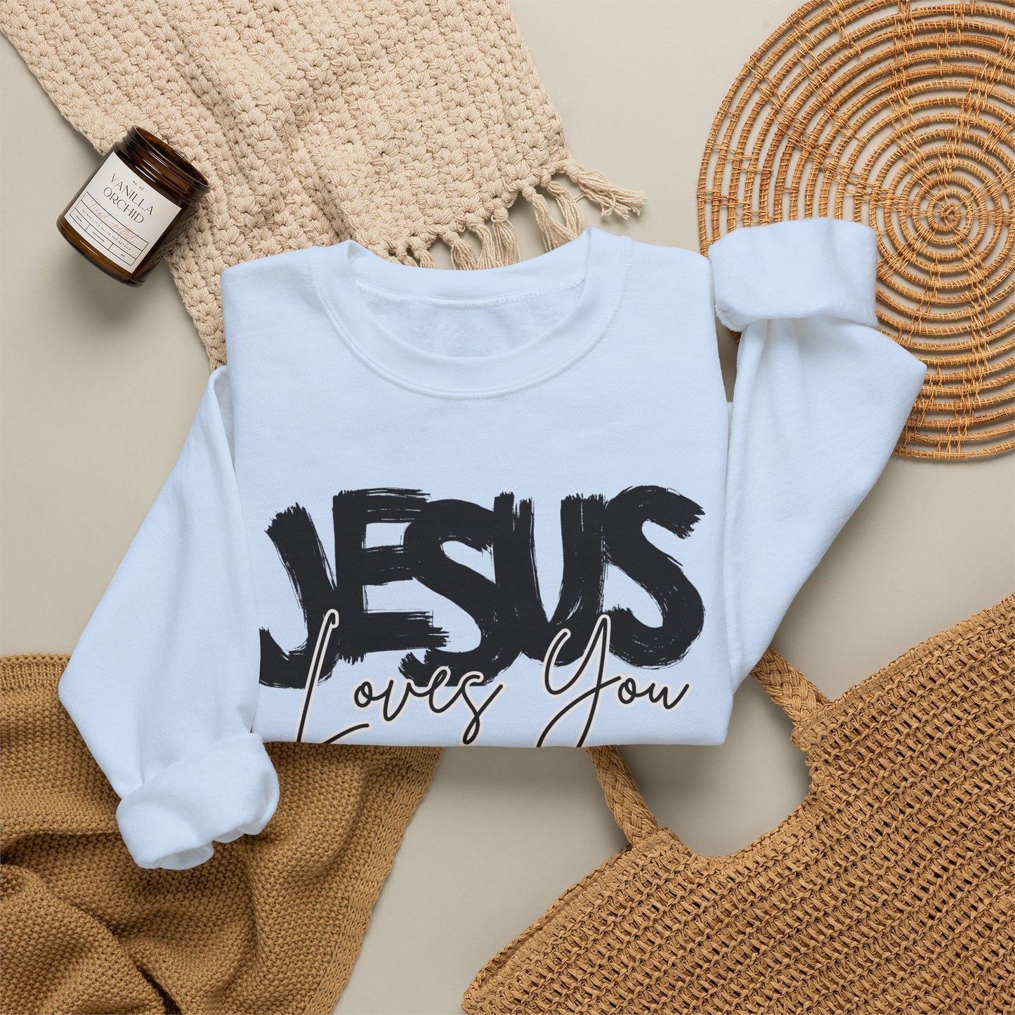 GILDAN - JESUS LOVES YOU NEUTRAL ADULT SWEATSHIRT
