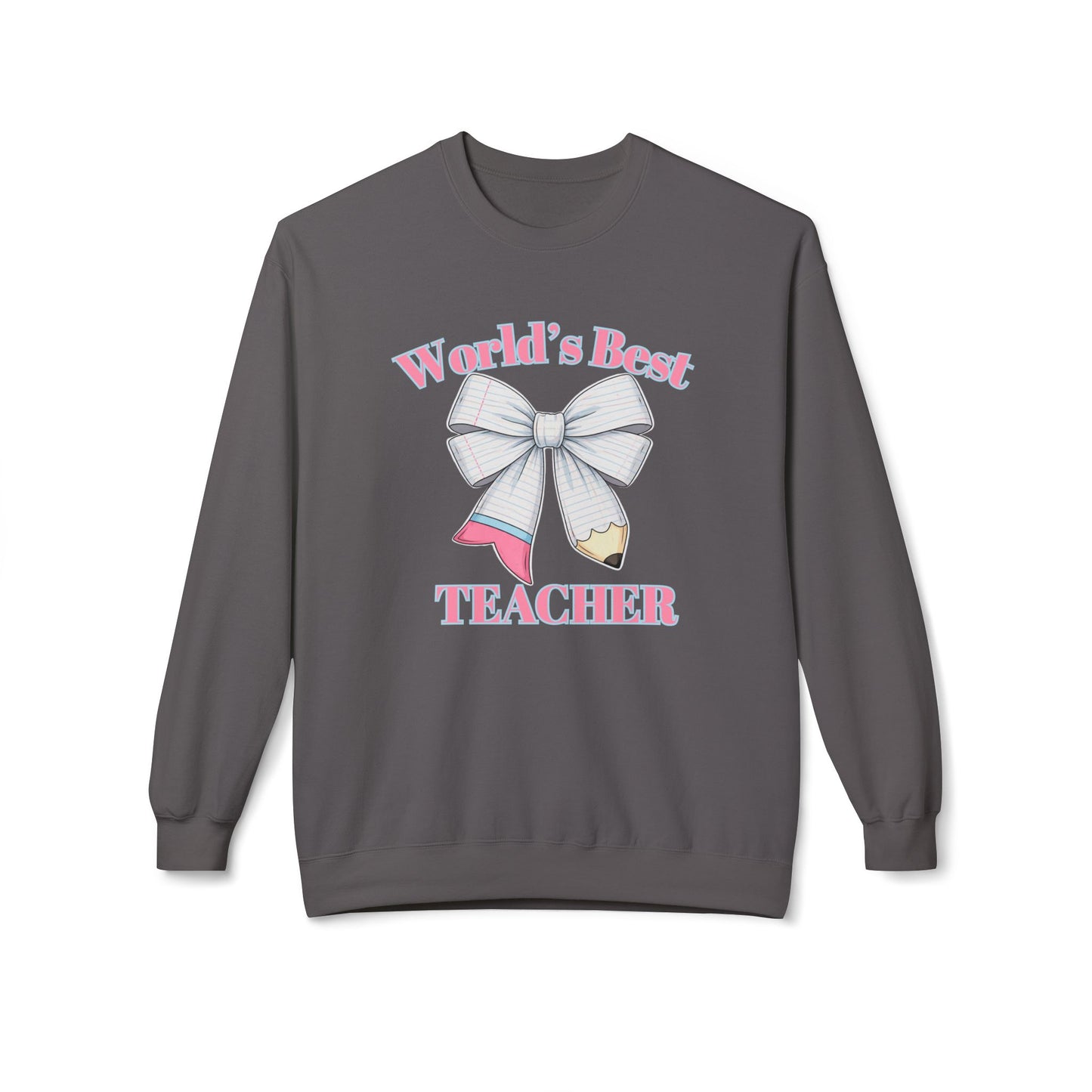 GILDAN -World’s Best Teacher Crewneck Sweatshirt — Bow & Pencil Teacher Gift