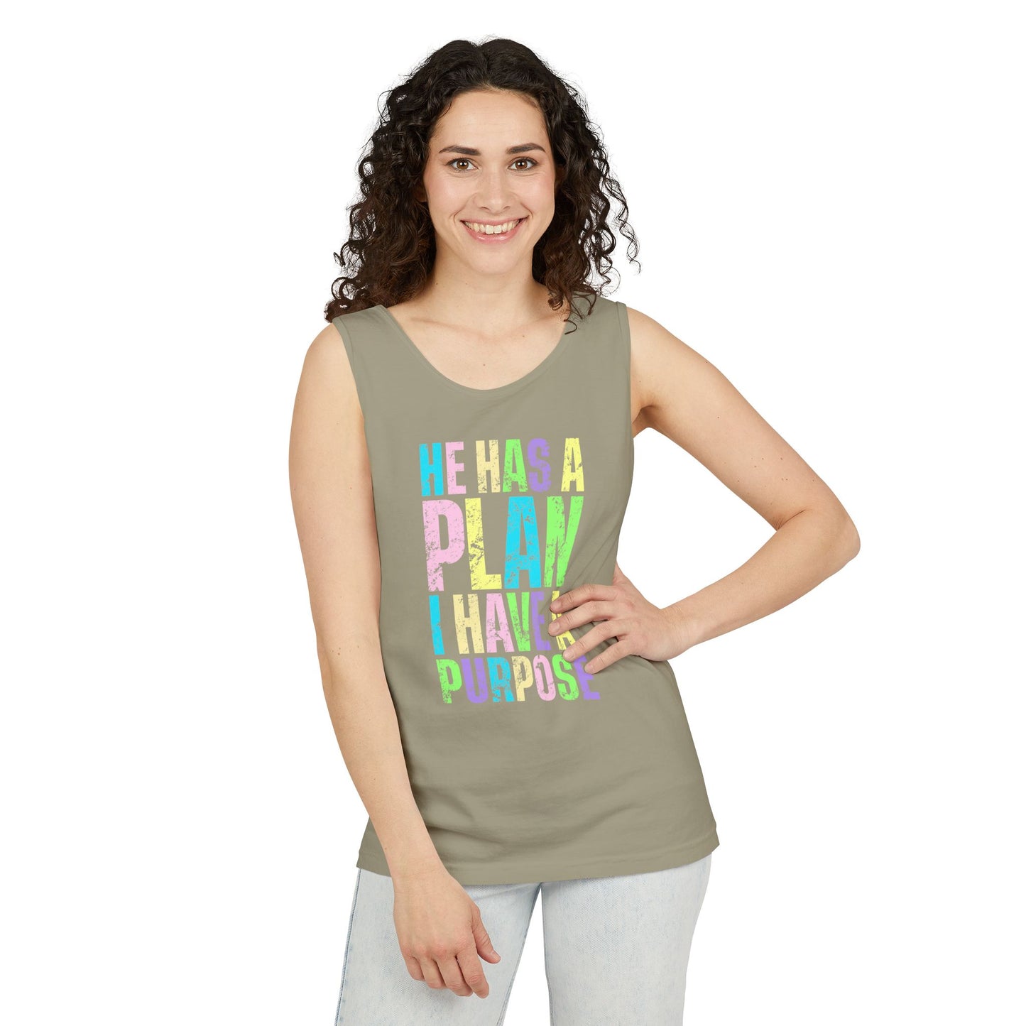 COMFORT COLORS - Inspirational Tank Top — "He Has a Plan, I Have a Purpose" Motivational Graphic Tank