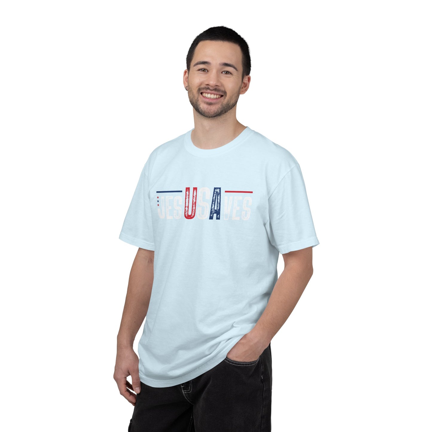 COMFORT COLORS - USA Minimalist Flag T-Shirt — Patriotic Red & Blue Graphic Tee
