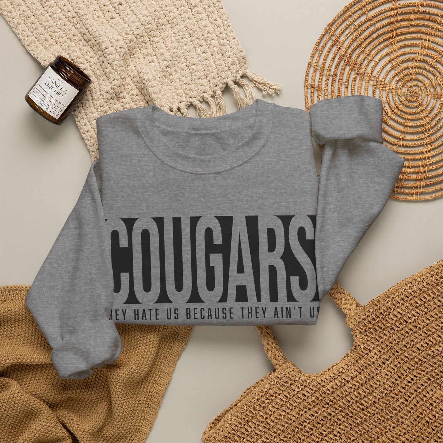 GILDAN -Cougars Crewneck Sweatshirt – “They Hate Us Because They Ain’t Us” Retro Sports Style