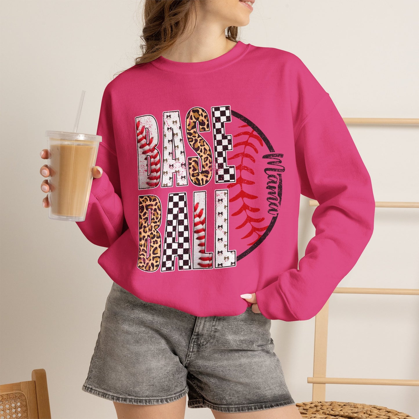 GILDAN - Baseball Leopard Print Crewneck Sweatshirt