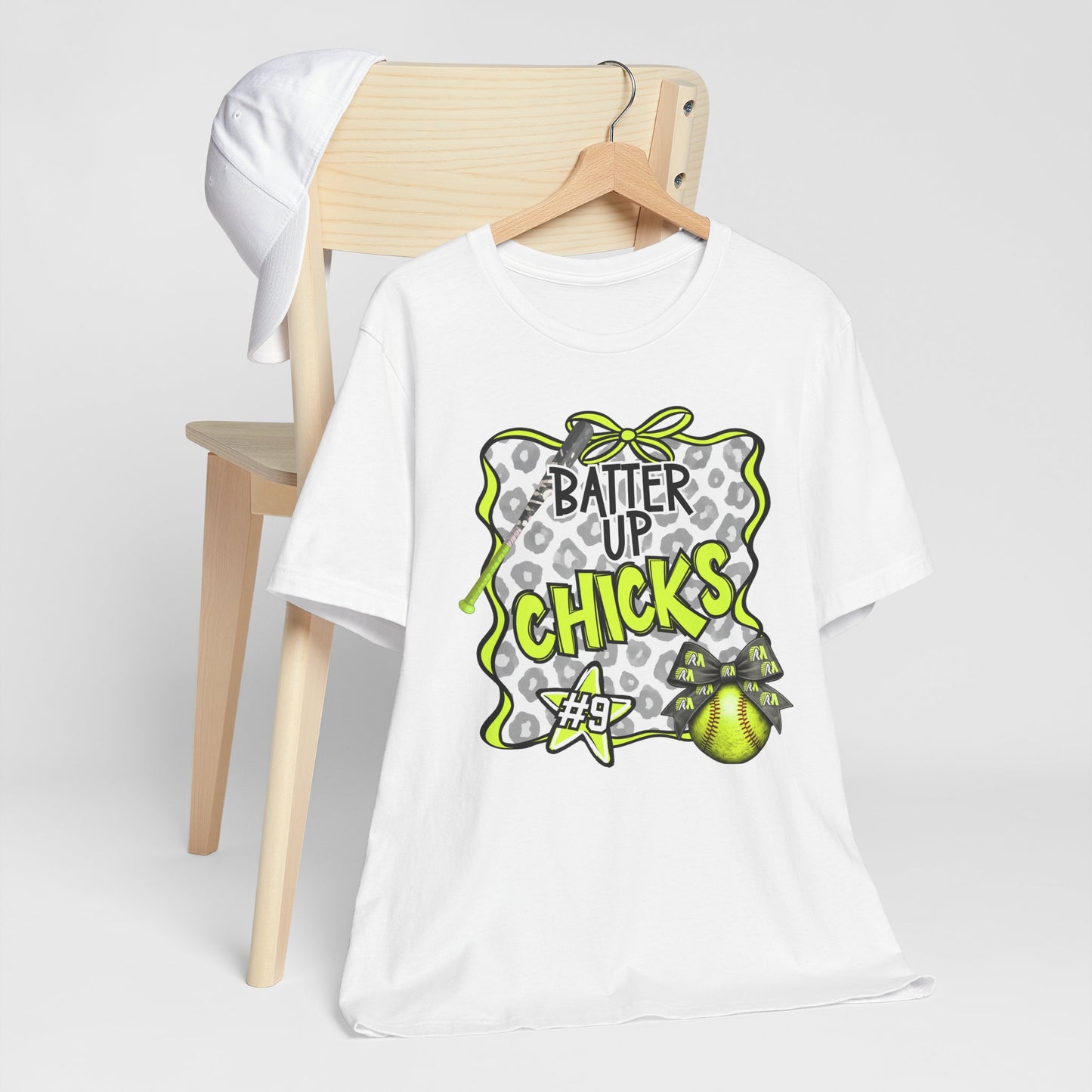 ***NEED TO PERSONALIZE THIS ? DO NOT ORDER THIS SHIRT - CONTACT ME @REFININGFAITHCOMPANY@GMAIL.COM TO PERSONALIZE THIS ***  - Batter Up Chicks Softball T-Shirt — "Batter Up Chicks #9" Neon Green Team...