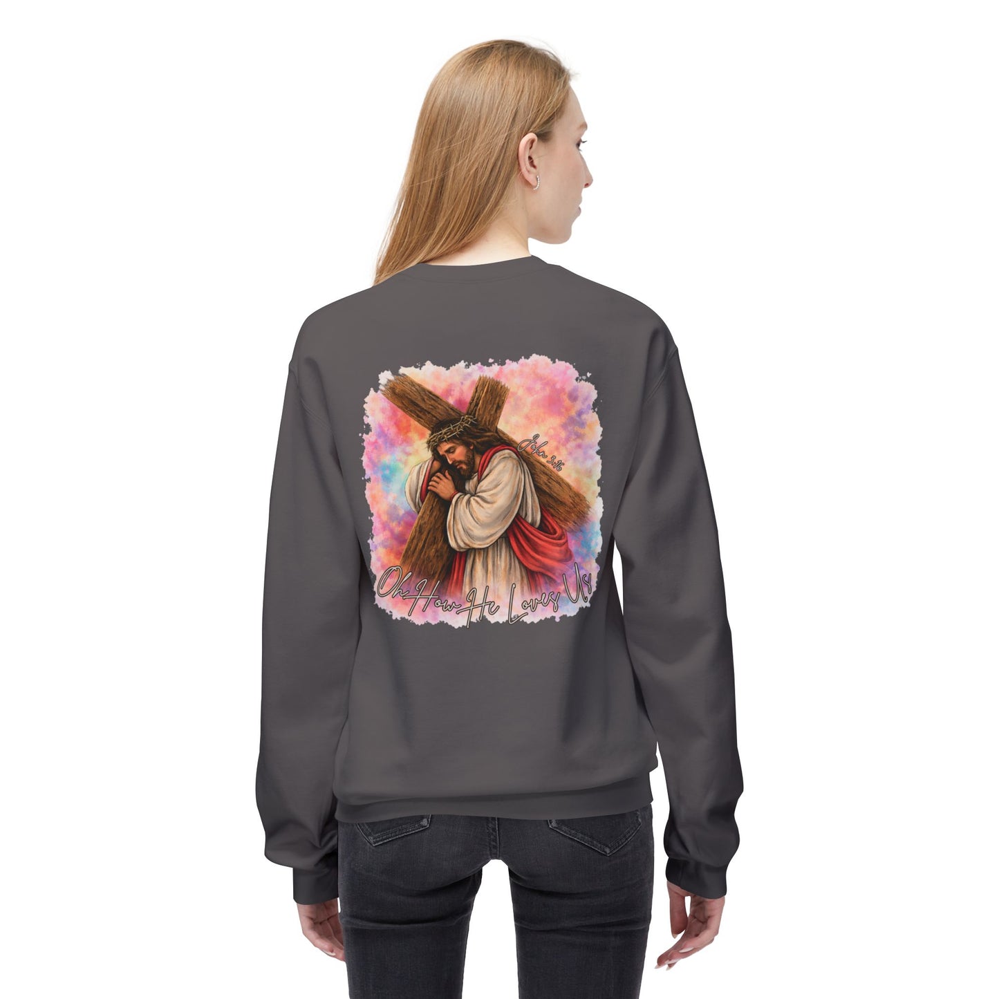 Christian Sweatshirt — Jesus Carrying Cross Crewneck (Faith Over Fear)