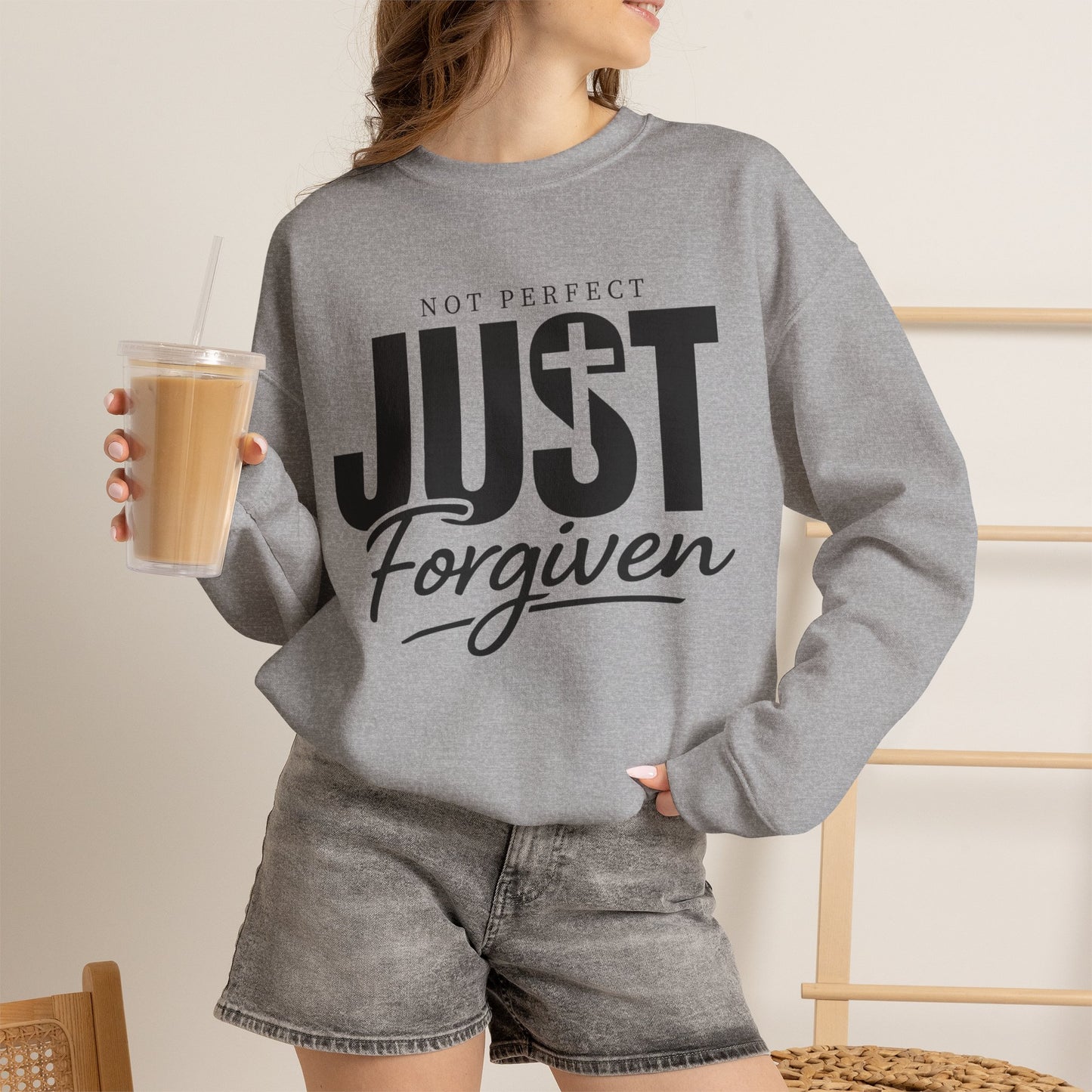 GILDAN  -Just Forgiven Sweatshirt — Christian Faith Crewneck (Not Perfect)