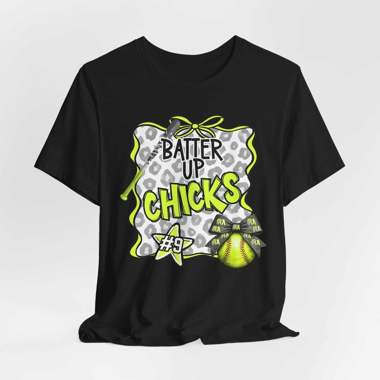 ***NEED TO PERSONALIZE THIS ? DO NOT ORDER THIS SHIRT - CONTACT ME @REFININGFAITHCOMPANY@GMAIL.COM TO PERSONALIZE THIS ***  - Batter Up Chicks Softball T-Shirt — "Batter Up Chicks #9" Neon Green Team...