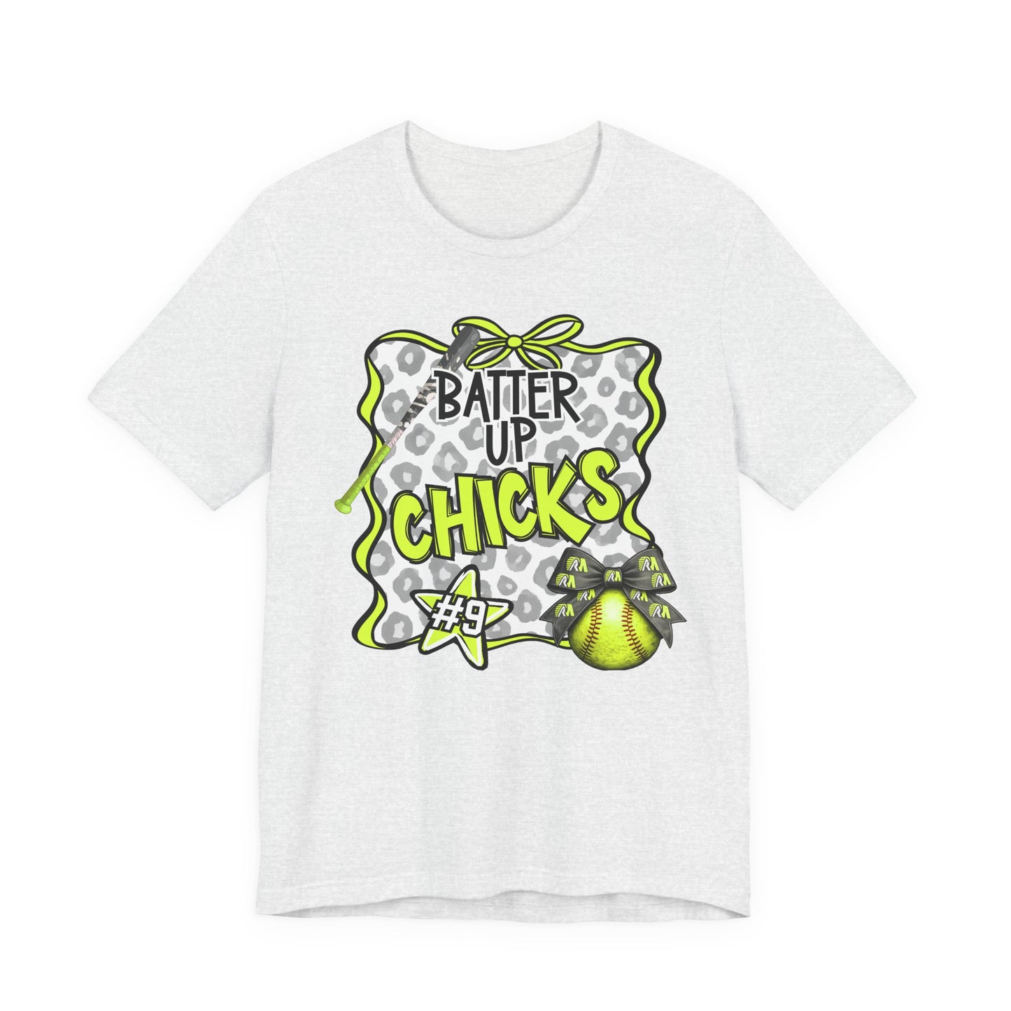 ***NEED TO PERSONALIZE THIS ? DO NOT ORDER THIS SHIRT - CONTACT ME @REFININGFAITHCOMPANY@GMAIL.COM TO PERSONALIZE THIS ***  - Batter Up Chicks Softball T-Shirt — "Batter Up Chicks #9" Neon Green Team...