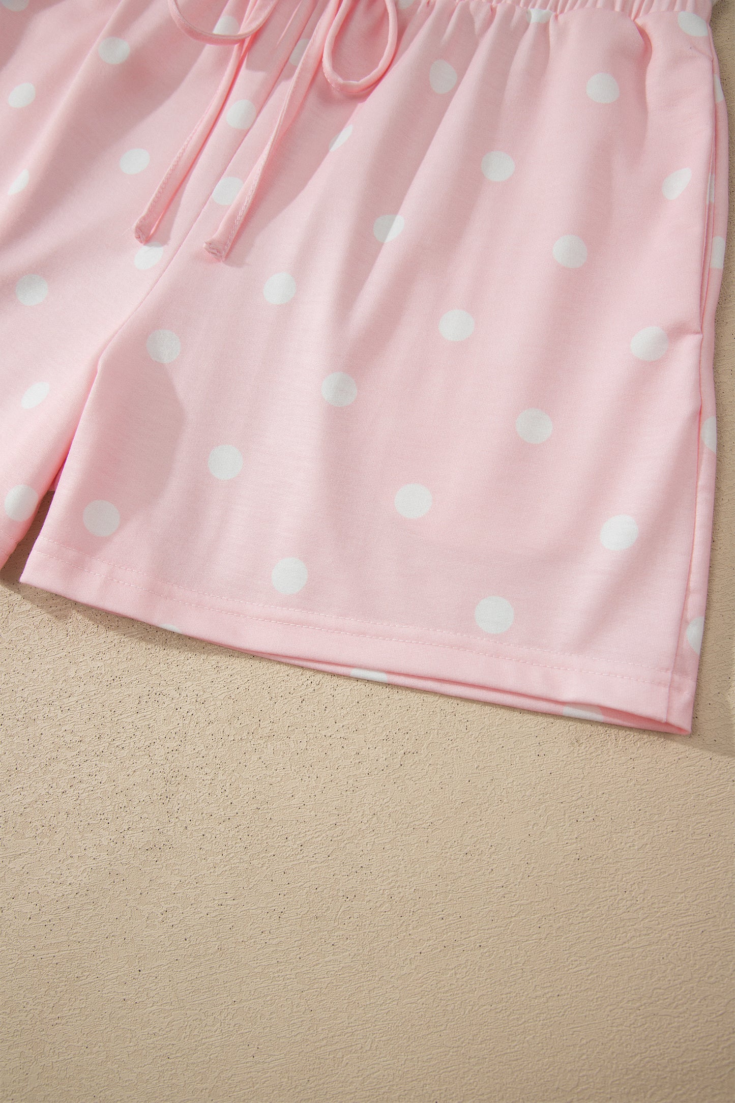 Sky Blue Exposed Seam Detail Polka Dot Loose Tee Drawstring Shorts Set