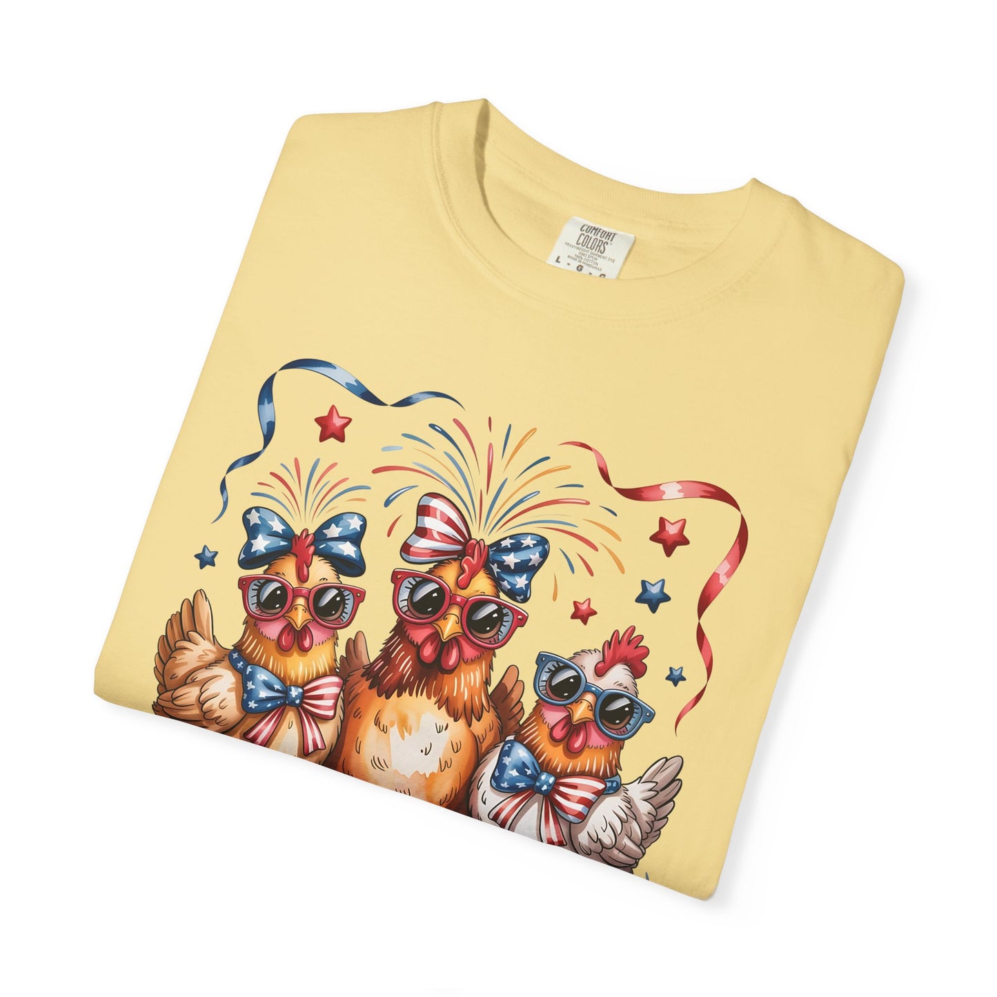 COMFORT COLORS - Patriotic Chickens T-Shirt — 4th of July Farm Animal Graphic Tee
