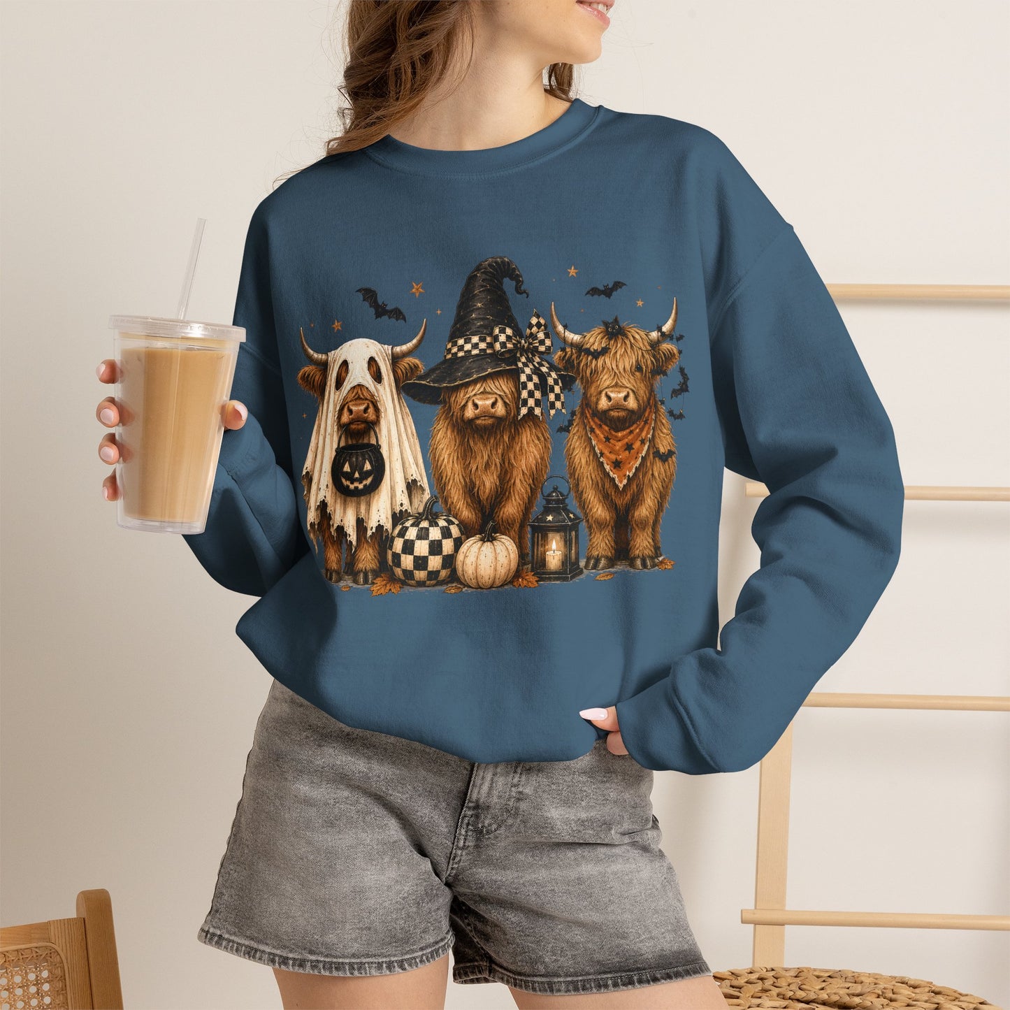 GILDAN -Halloween Dogs Crewneck Sweatshirt — Cute Witch, Ghost & Pumpkin Puppy Design