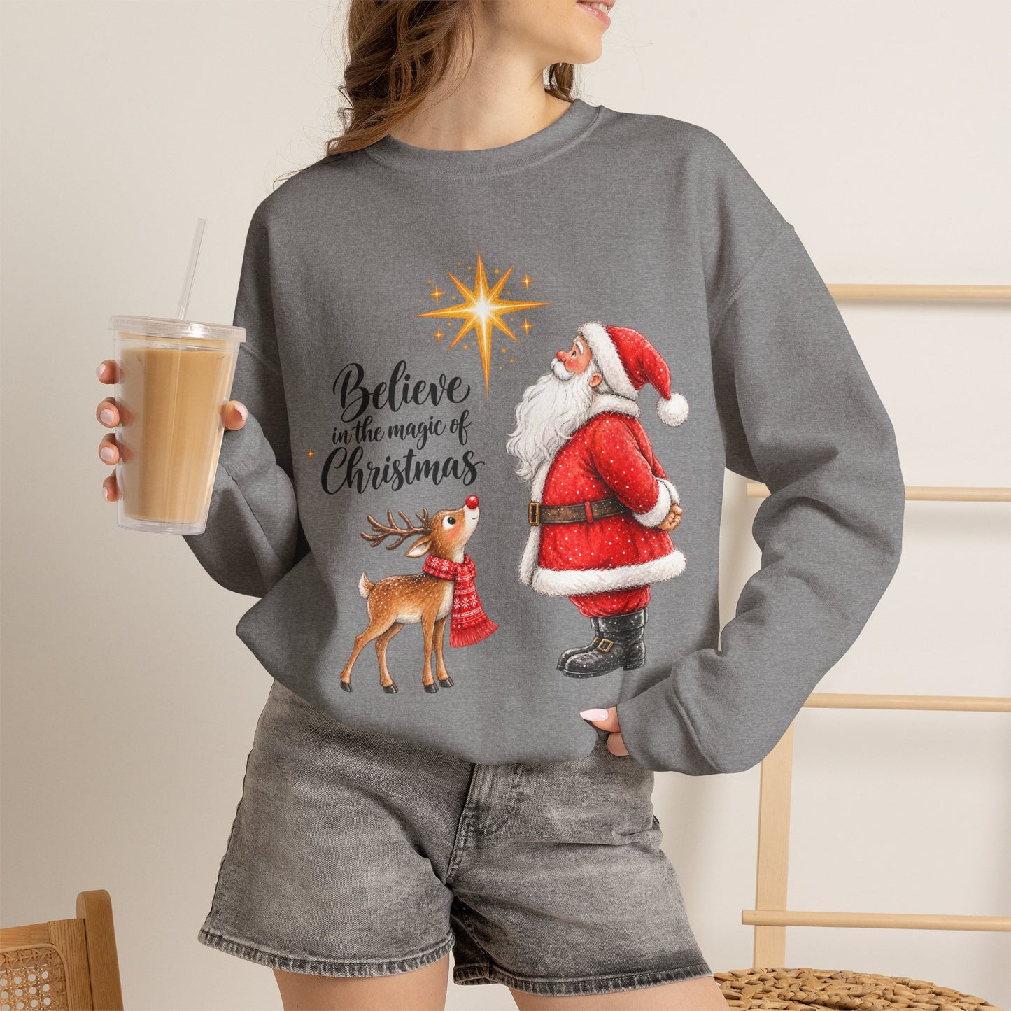 GILDAN - Believe in the Magic of Christmas Santa Crewneck Sweatshirt