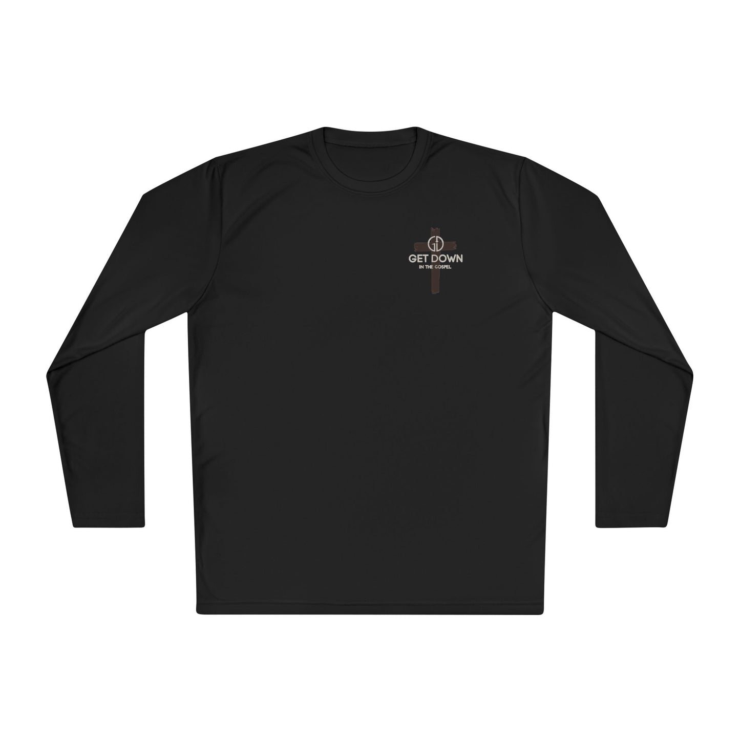 Christian Shield & Swords Long Sleeve Tee — "Get Down on Your Knees" Faith Graphic