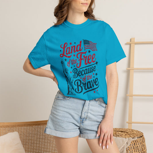 COMFORT COLORS - Land of the Free Because of the Brave T-Shirt — Patriotic Statue of Liberty Graphic Tee