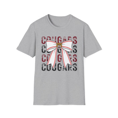 Cougars Bow Baseball T-Shirt — Cheer Team Spirit Tee