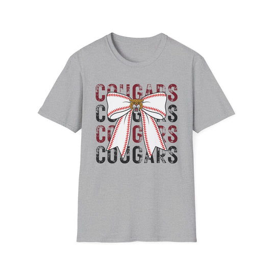 Cougars Bow Baseball T-Shirt — Cheer Team Spirit Tee