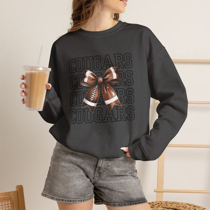 GILDAN - Cougars Cheer Bow Sweatshirt - Repeated Text Graphic Crewneck