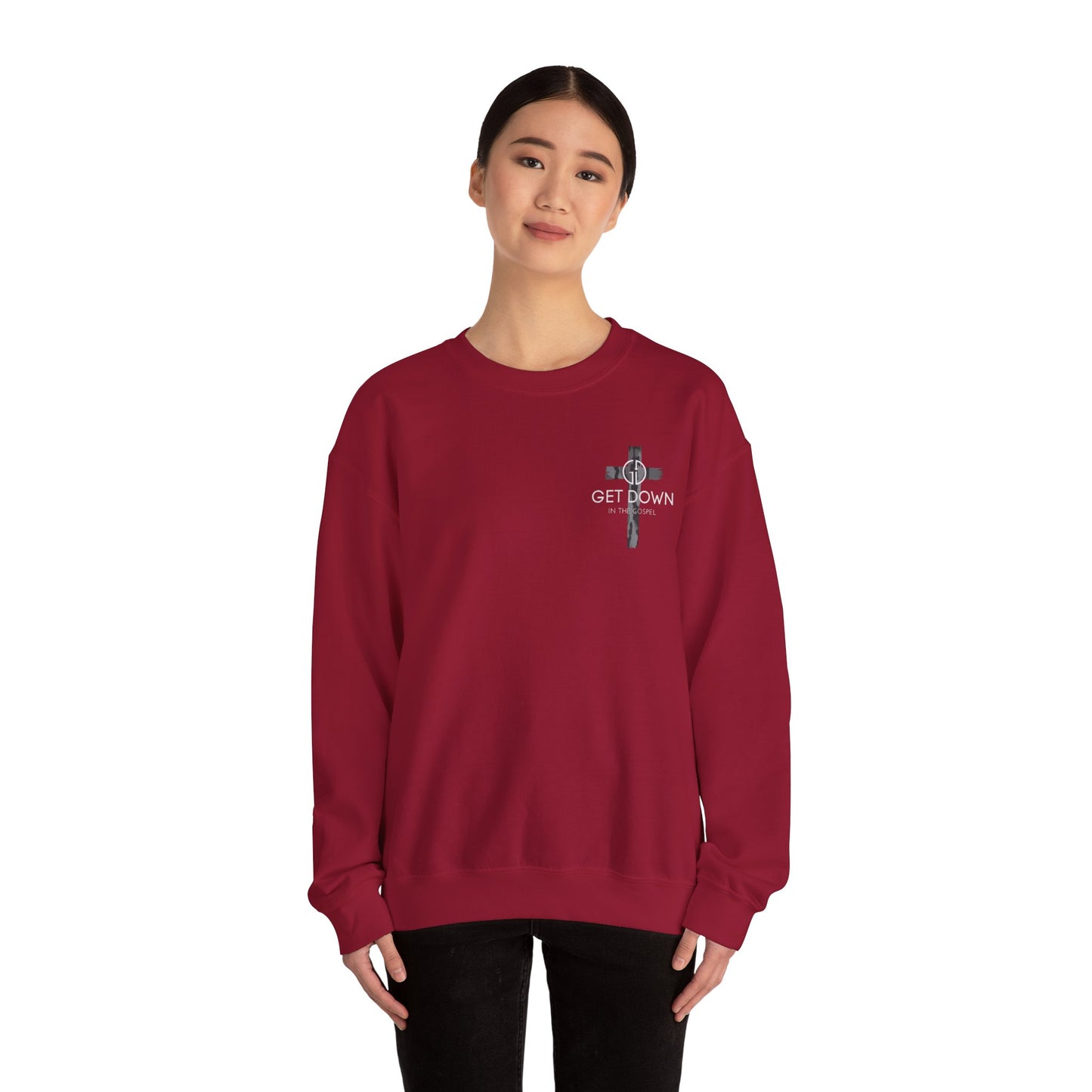 GILDAN - GET DOWN IN THE GOSPEL ADULT SWEATSHIRT GRAY CAMO CROSS