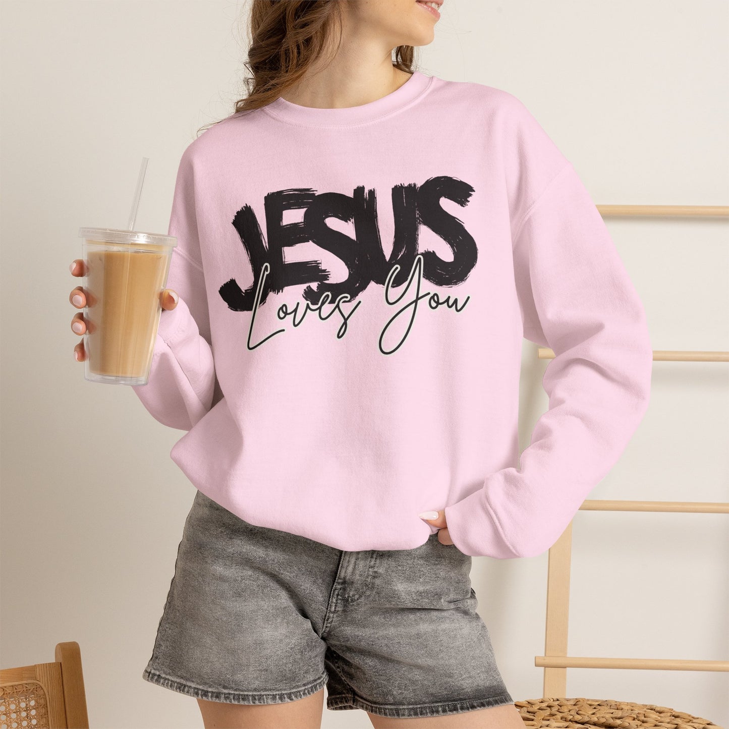 GILDAN - JESUS LOVES YOU NEUTRAL ADULT SWEATSHIRT