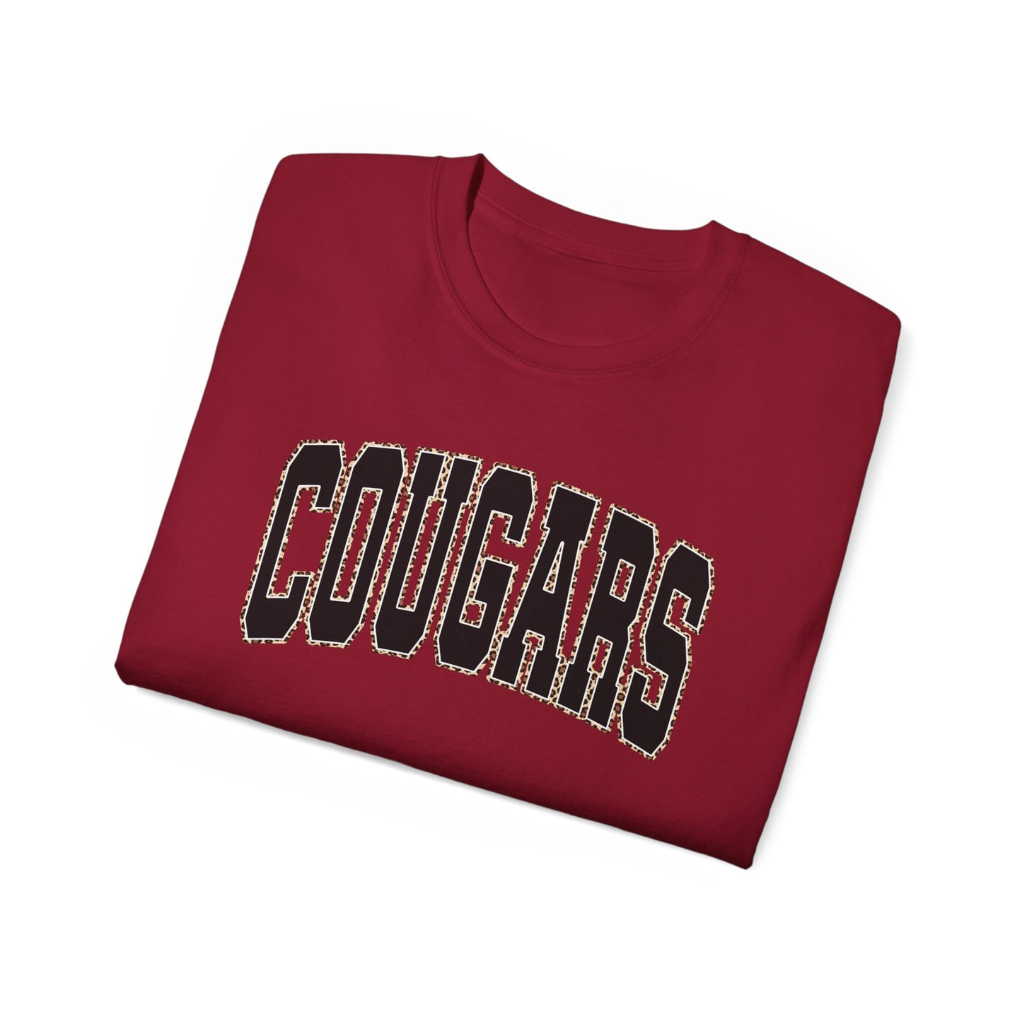 Cougars Arch Logo Tee Leopard Print Outline— Vintage Collegiate Graphic T-Shirt