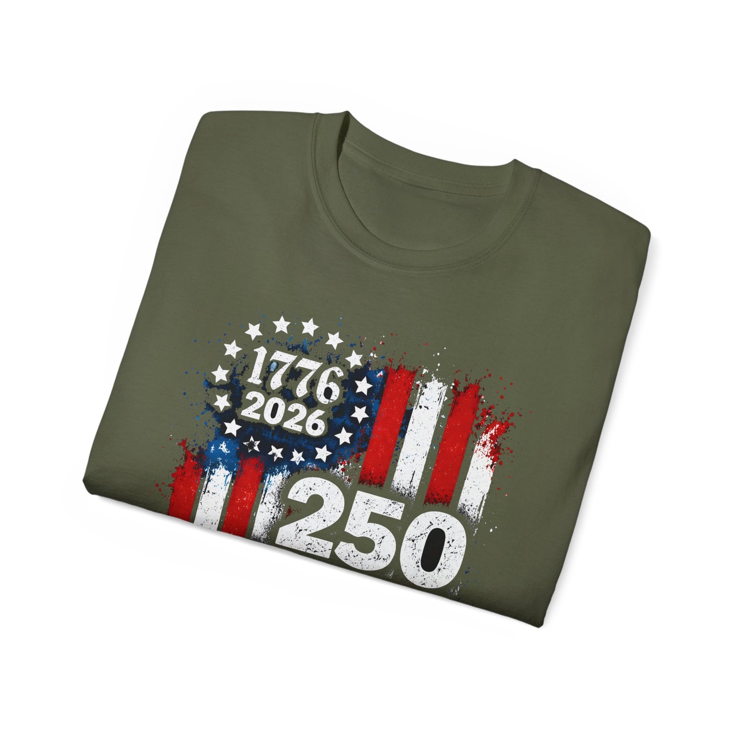 GILDAN - 250 Years American Flag T-Shirt — 1776–2026 Patriotic Independence Day Tee