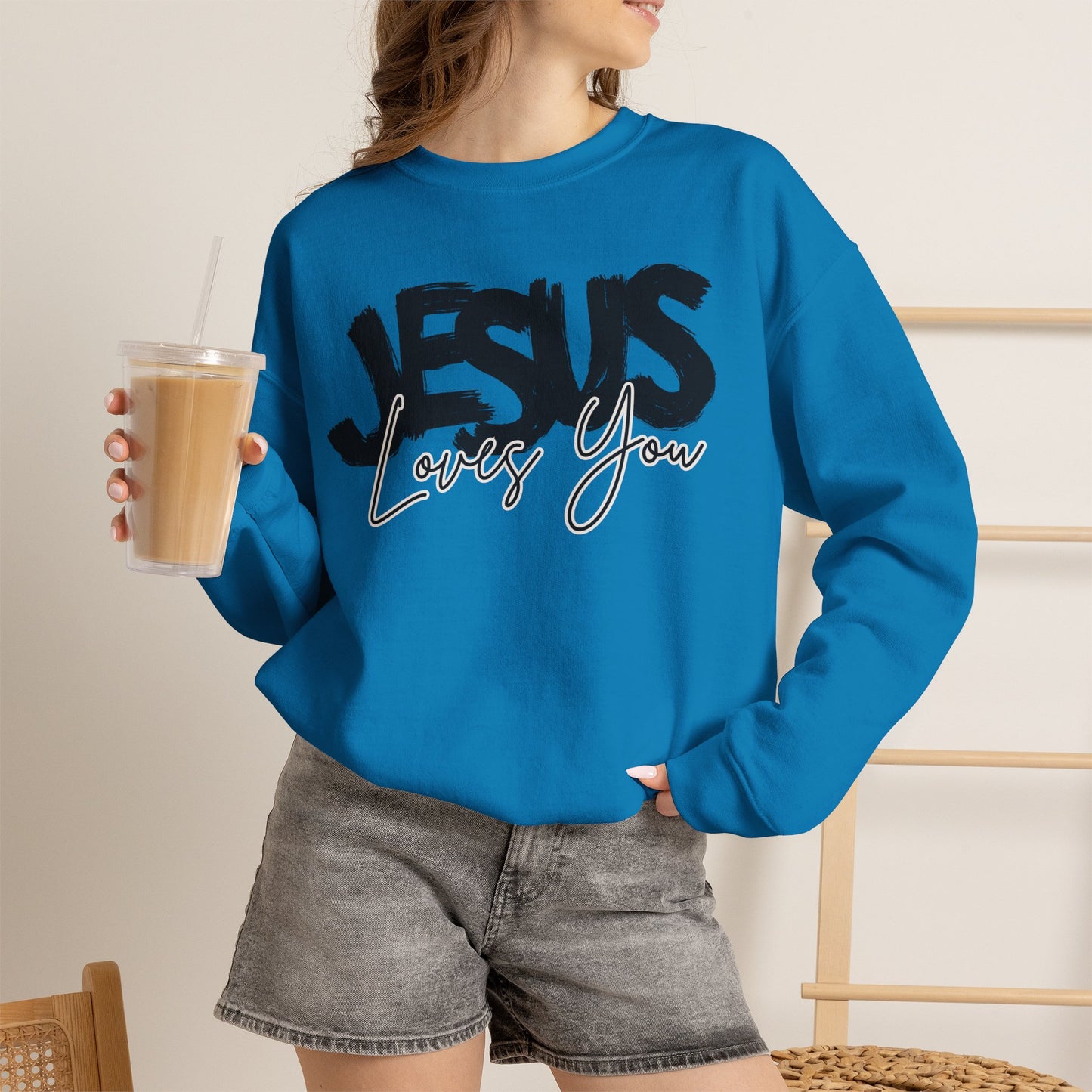 GILDAN - JESUS LOVES YOU NEUTRAL ADULT SWEATSHIRT