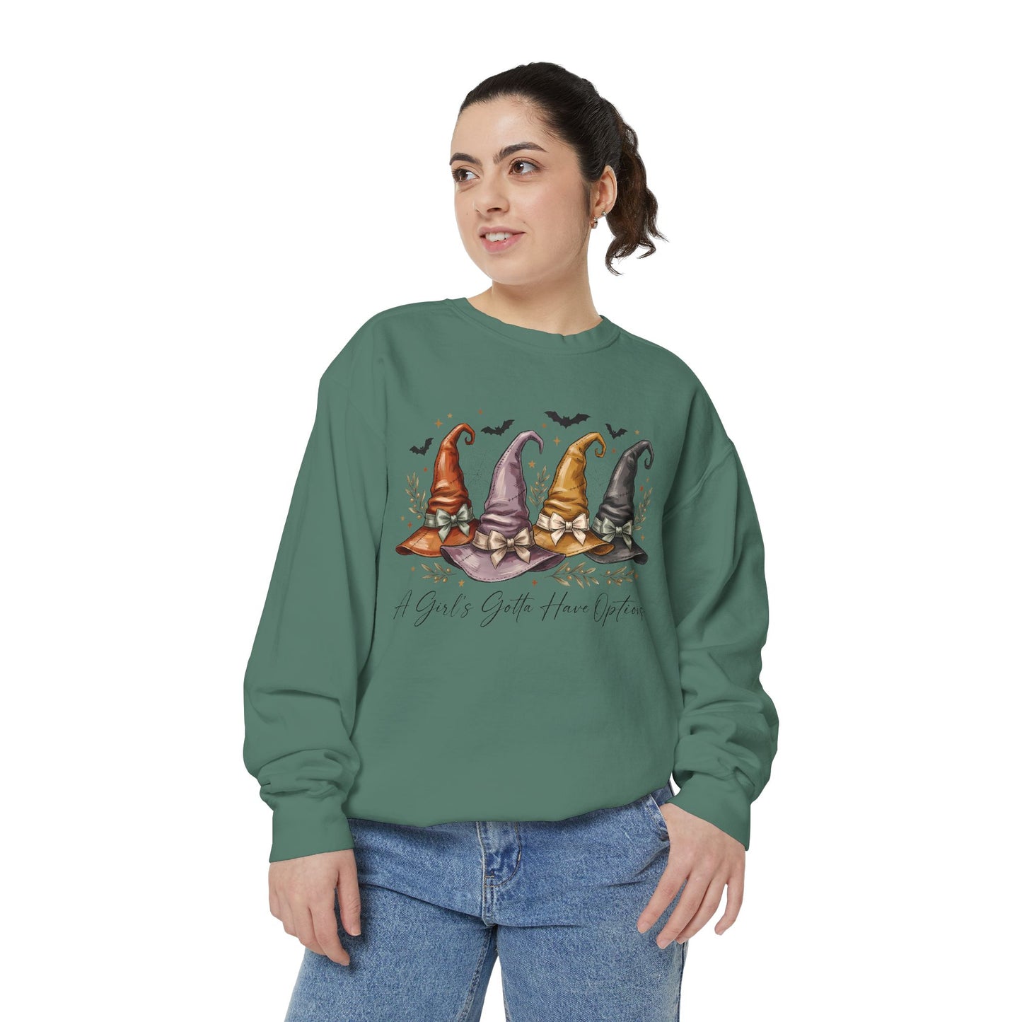 COMFORT COLORS - Gnome Trio Cozy Sweatshirt — "A Girl's Gotta Have Options" Fall Graphic