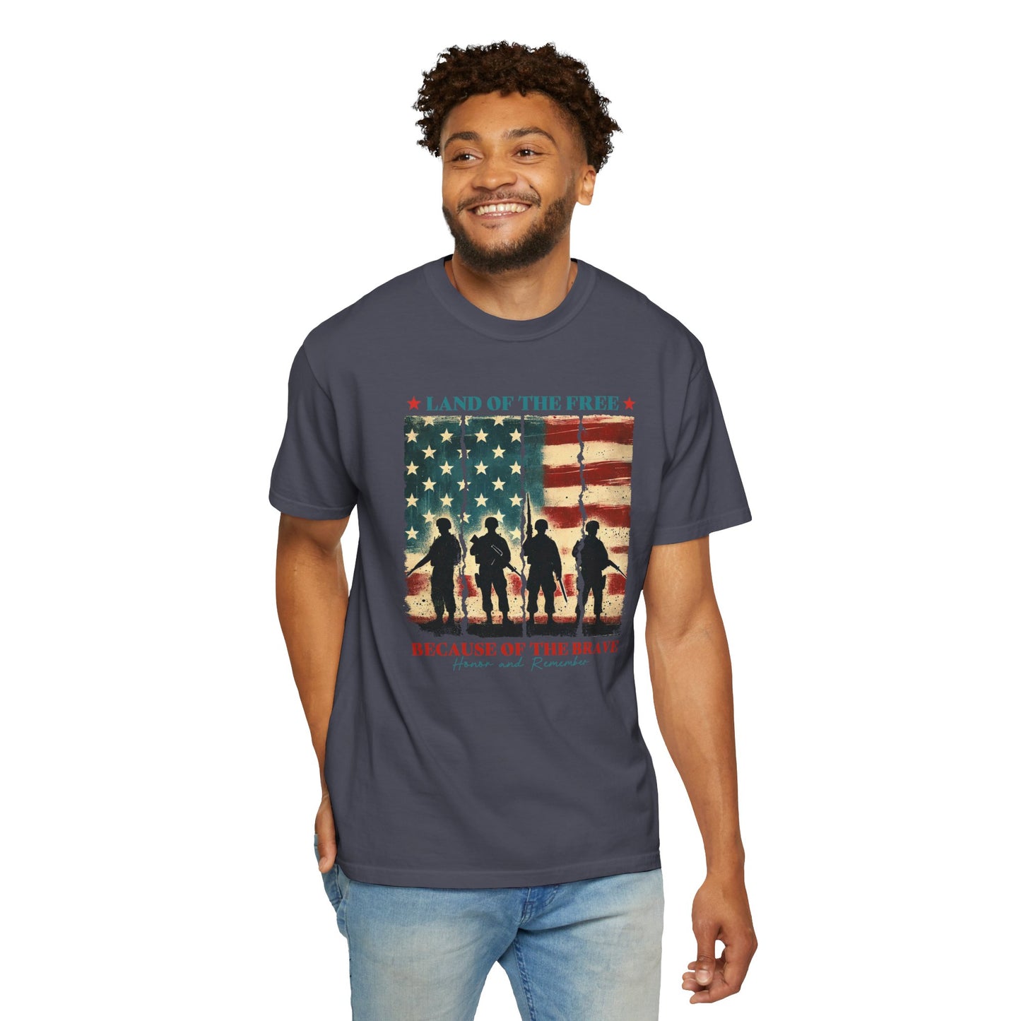 COMFORT COLORS - Veteran Tribute T-Shirt — "Land of the Free Because of the Brave" Patriotic Tee