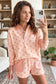 Pink Polka Dot Drop Shoulder Polo Loose Pullover Patch Pocket Casual Shorts Set
