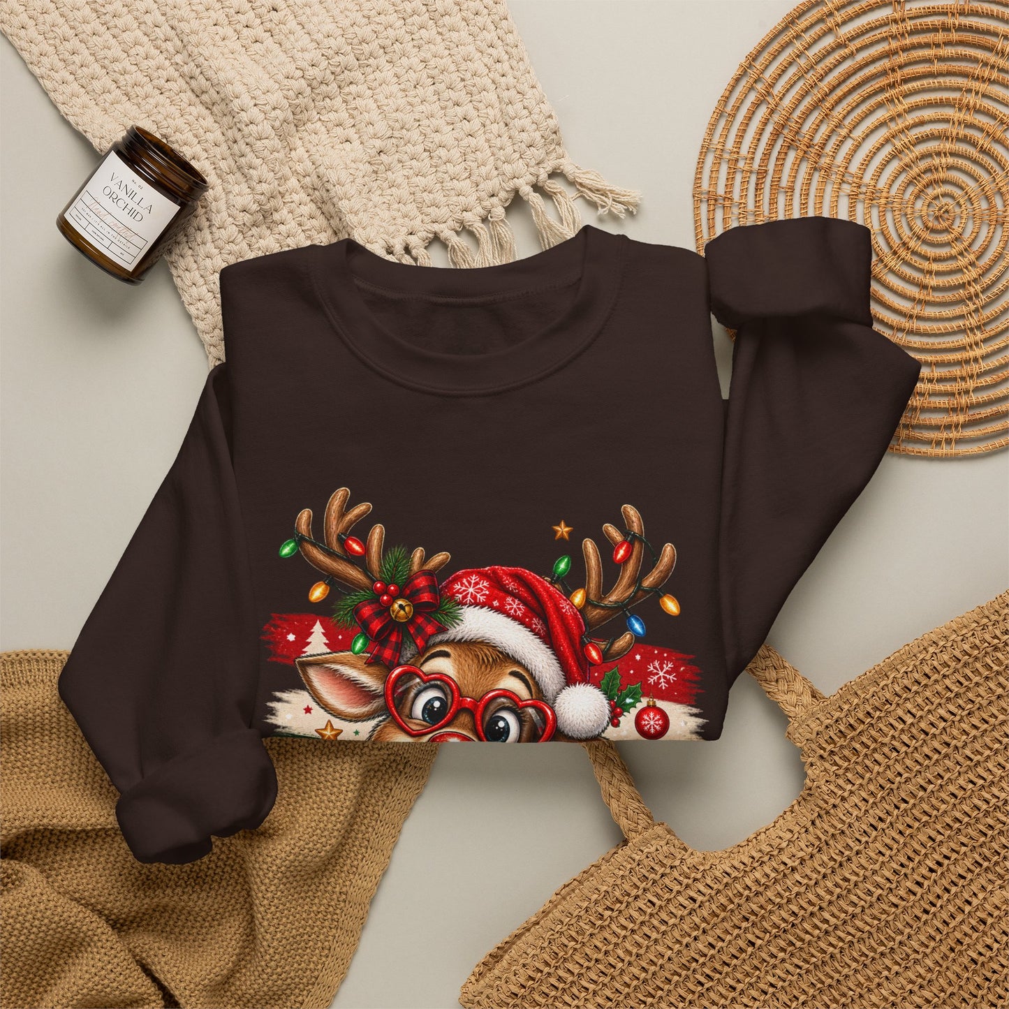 GILDAN - Cute Christmas Reindeer Crewneck Sweatshirt